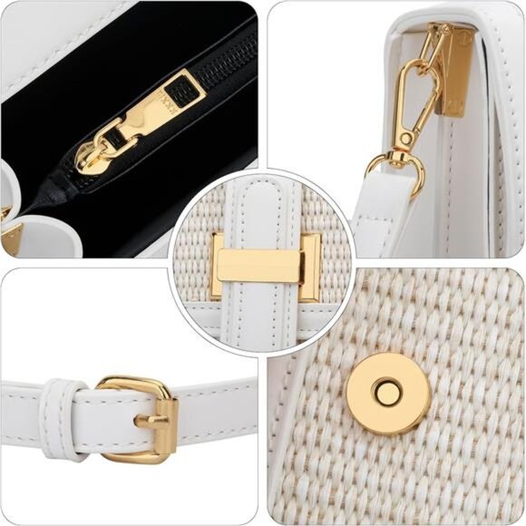 Women White Top Handle Straw Crossbody‎ Bags Summer Straw Purses Hand Bag - Picture 5 of 7